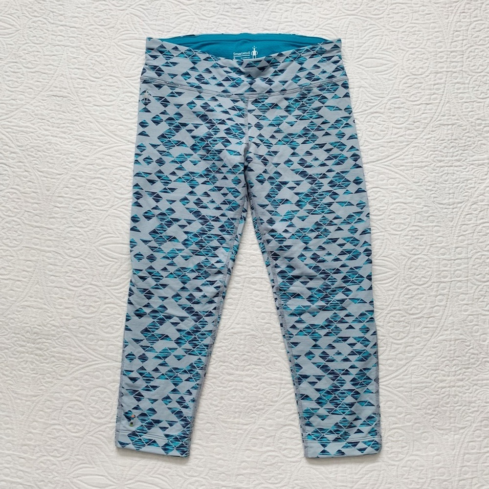 Smartwool Women's PhD Printed‎ Capri Merino Leggings (21" Inseam), Blue Ice